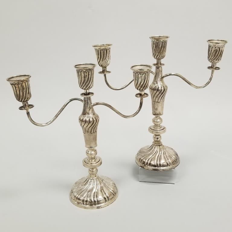 Pair 14"H sterling silver candelabra- 57 toz total (1 of 19)