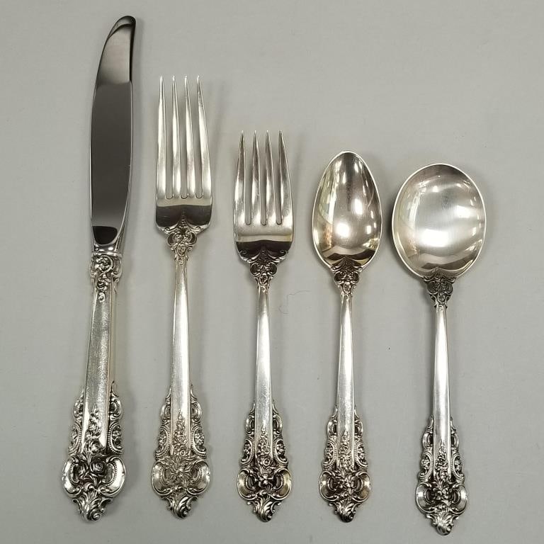 33 pieces Wallace sterling silver Grade Baroque flatware & 1 Gorham Buttercup sterling spoon - (1 of 14)