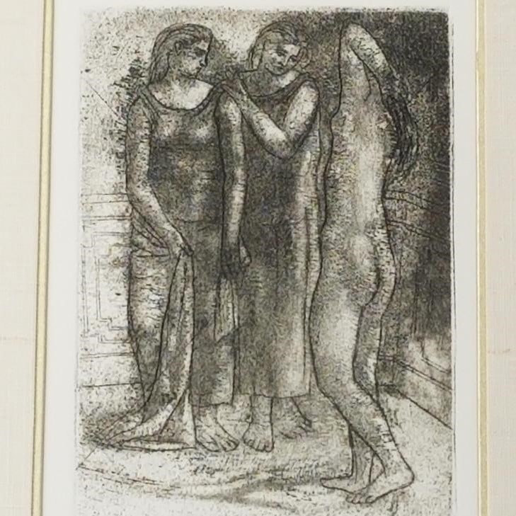 Pablo Picasso posthumous limited edition 1296/1500 etching "Three Graces" framed 17 1/2"H 15 1/4": Pablo Picasso posthumous limited edition 1296/1500 etching "Three Graces" framed 17 1/2"H 15 1/4" O.D.