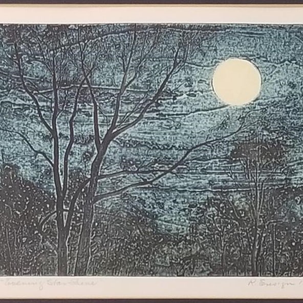 R (Ruth)? Ensign 1978 pencil signed & #'d 31/50 lithograph "Evening Star Shine" framed 16 1/4"H 18: R (Ruth)? Ensign 1978 pencil signed & #'d 31/50 lithograph "Evening Star Shine" framed 16 1/4"H 18 1/4"W O.D.