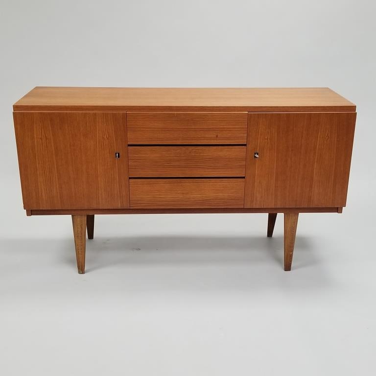 Vintage Scandinavian teak credenza- 31 1/8"H 55 1/2"L 17 3/8"D w/ key (1 of 13)