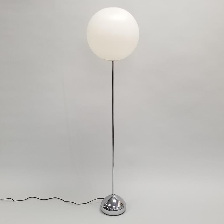 Sonneman signed mid-century floor lamp w/ plastic ball shade- 57"H 14"D: Sonneman signed mid-century floor lamp w/ plastic ball shade- 57"H 14"D