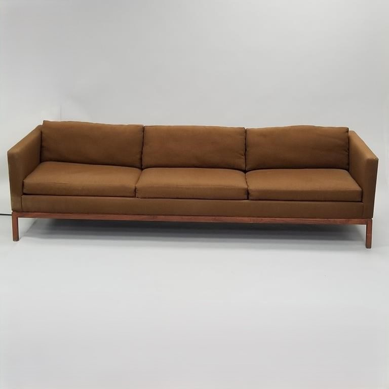 Dunbar (?) mid-century upholstered sofa (unsigned) 25"H 96"W 31 1/2"D (1 of 12)