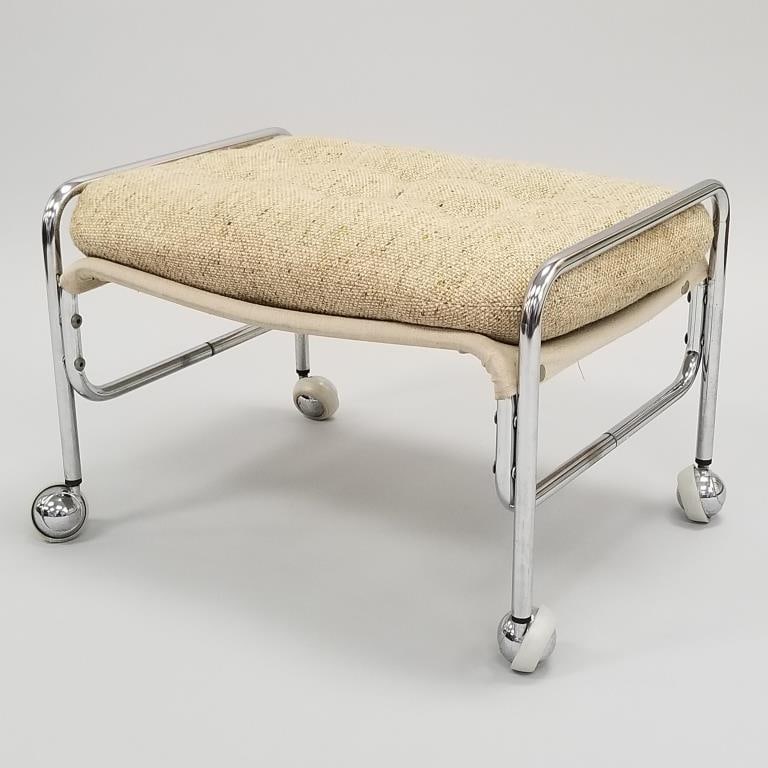 Mid-century modern rolling ottoman w/ upholstered cushion- 16"H 24"W 18"D: Mid-century modern rolling ottoman w/ upholstered cushion- 16"H 24"W 18"D