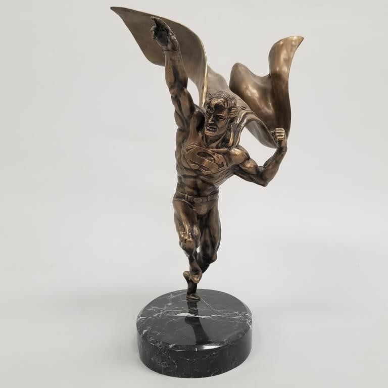 J. Shoop signed limited edition AP/150 Superman bronze on marble base- 17 1/2"H: J. Shoop signed limited edition AP/150 Superman bronze on marble base- 17 1/2"H
