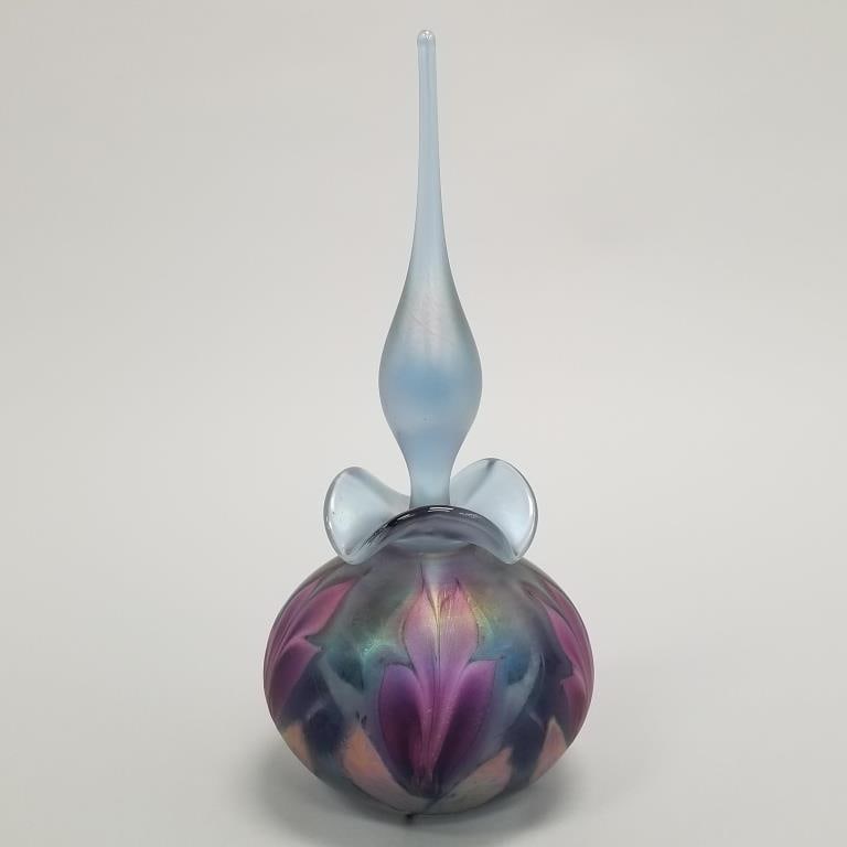 Daniel Lotton signed & dated 2008 art glass perfume bottle w/ stopper- 12 1/2"H 5 1/2"D: Daniel Lotton signed & dated 2008 art glass perfume bottle w/ stopper- 12 1/2"H 5 1/2"D