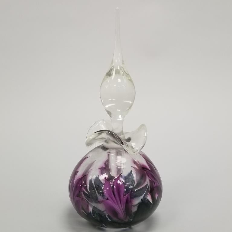 Daniel Lotton signed & dated 2013 art glass perfume bottle w/ stopper- 11 1/2"H 5 1/2"D: Daniel Lotton signed & dated 2013 art glass perfume bottle w/ stopper- 11 1/2"H 5 1/2"D