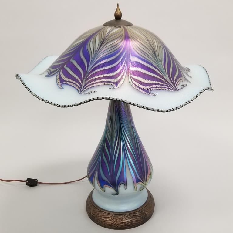 Charles Lotton signed & dated 2009 art glass table lamp- 23"H 19 1/2"D: Charles Lotton signed & dated 2009 art glass table lamp- 23"H 19 1/2"D
