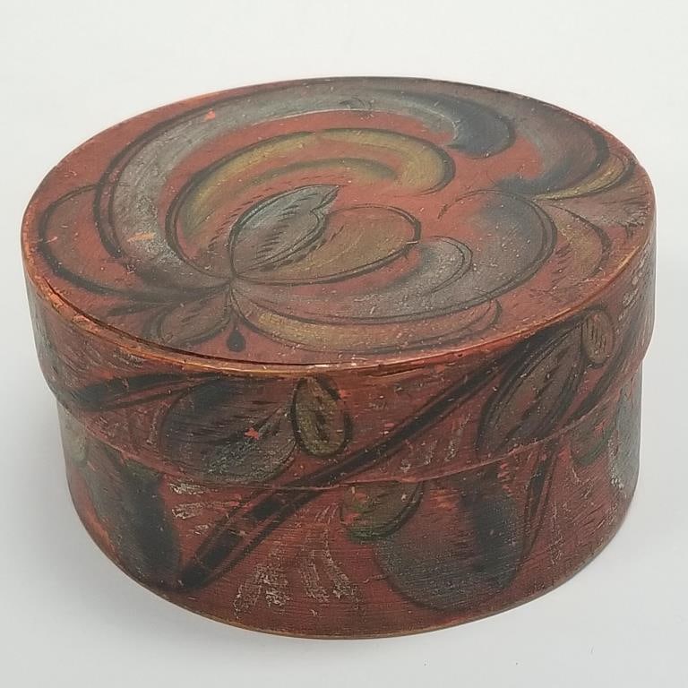 Antique Norwegian rosemaled bentwood box- Telemark- 3"H 6 1/4"D: Antique Norwegian rosemaled bentwood box- Telemark- 3"H 6 1/4"D