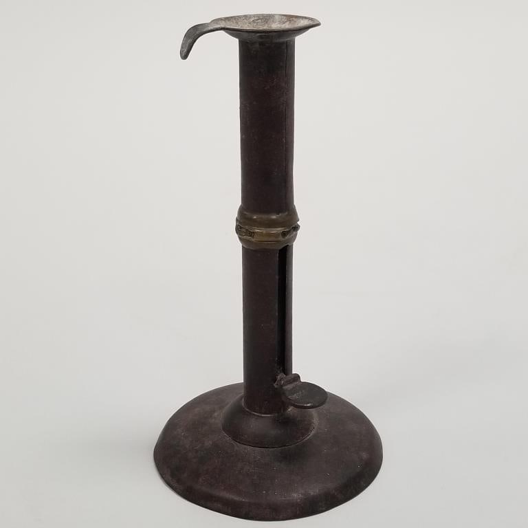 Antique hogscraper candlestick - signed/ stamped on thumb lift with remnant of brass (wedding band) (1 of 12)