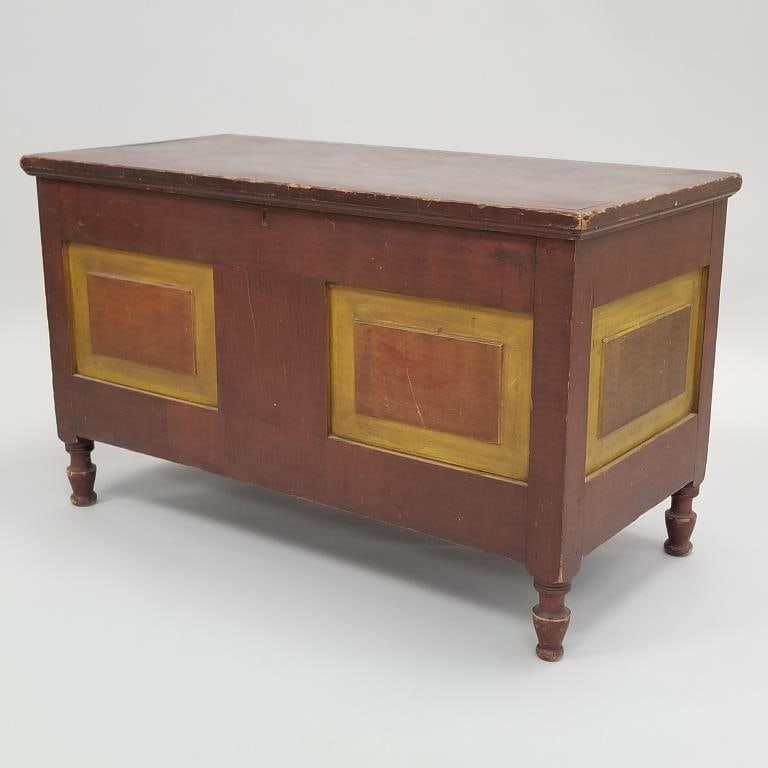 Antique paneled wood trunk with polychrome paint- PA or OH (restoration on back of lid) 22 1/4"H 37 (1 of 17)