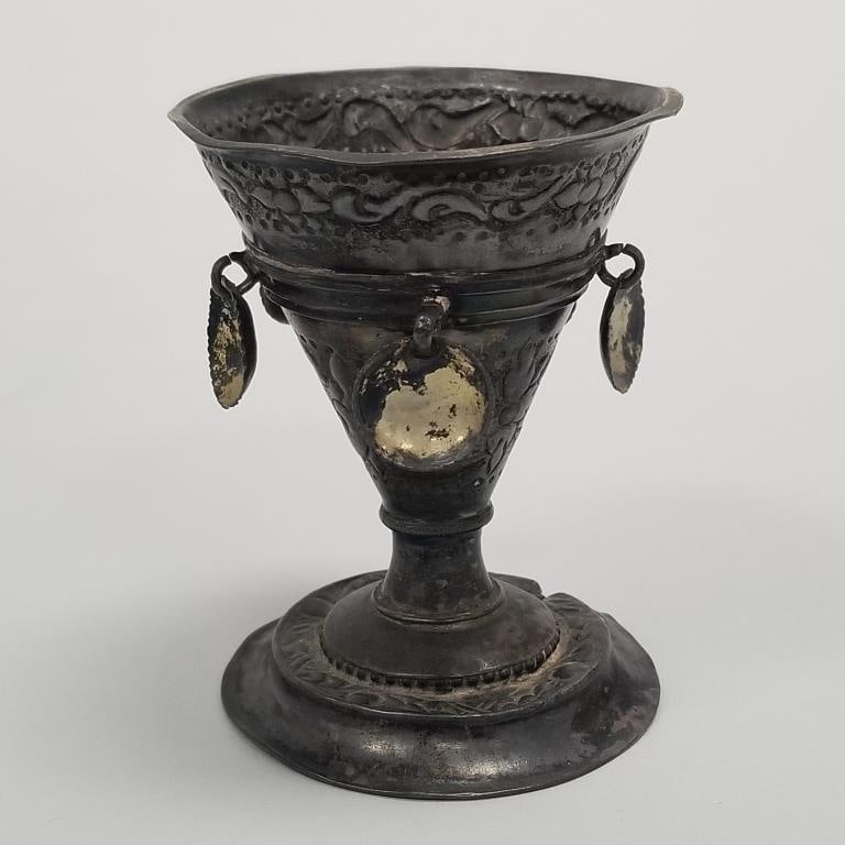 Antique Norwegian silver rattle cup (as seen- foot base damage) 3 1/8"H 2 1/2"D (1 of 10)