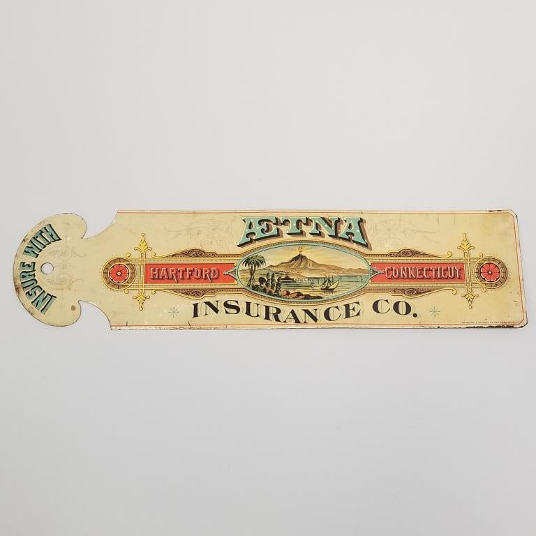 Antique Aetna Insurance advertising tin litho letter folding template- 3"H 12 1/2"L: Antique Aetna Insurance advertising tin litho letter folding template- 3"H 12 1/2"L