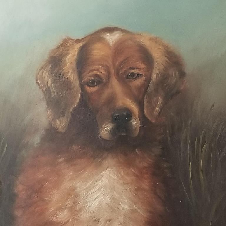 Antique oil painting on board- dog portrait- in Victorian frame (frame as seen) 28"H 24 1/2"W (1 of 10)