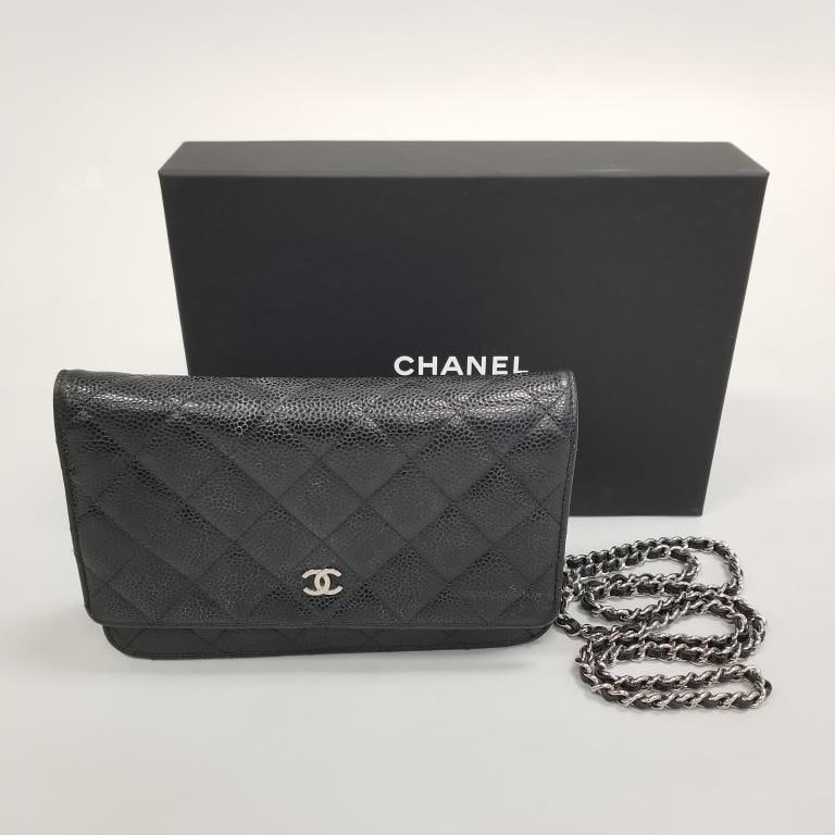 Chanel quilted caviar leather mini bag with chain strap- includes dust cover & box- 7 1/2" x 5" x 1 (1 of 17)