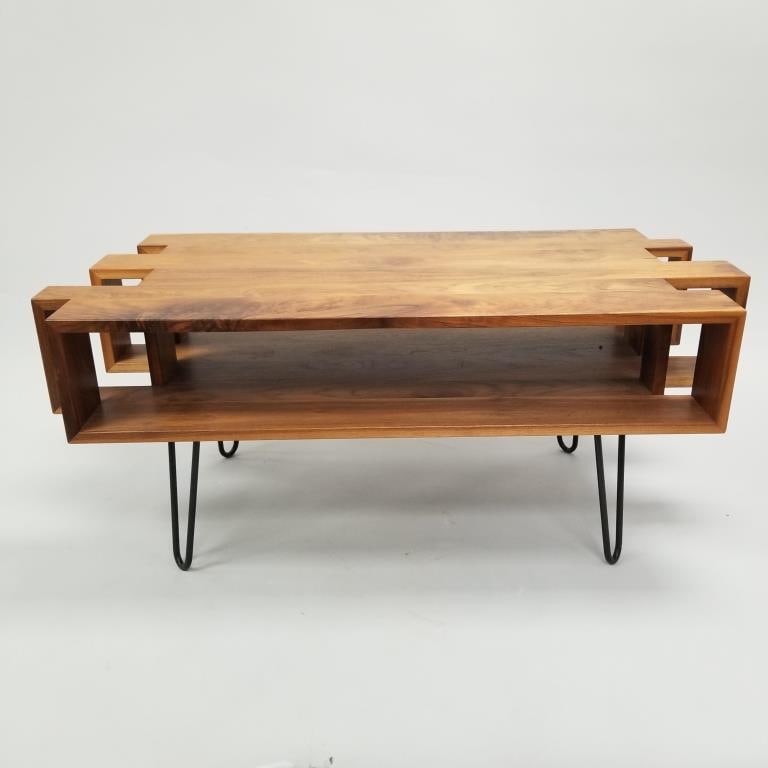 Custom made walnut coffee table on hairpin legs- 20 1/4"H 48"W 23 5/8"D (1 of 10)