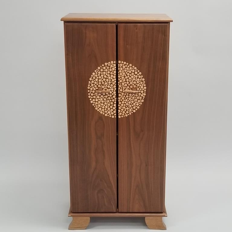 Custom artisan made 2-door inlaid wood cabinet- 48"H 22 1/2"W 14 1/2"D: Custom artisan made 2-door inlaid wood cabinet- 48"H 22 1/2"W 14 1/2"D