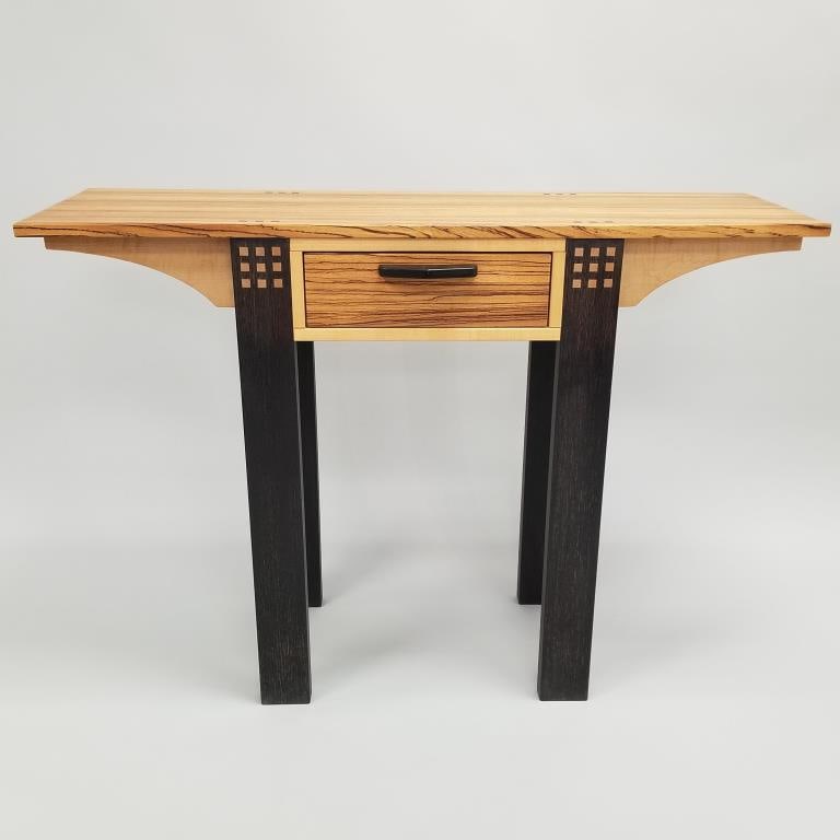 Custom made artisan console table with drawer made with several wood species- 34"H 48"W 14 1/16"D (1 of 14)