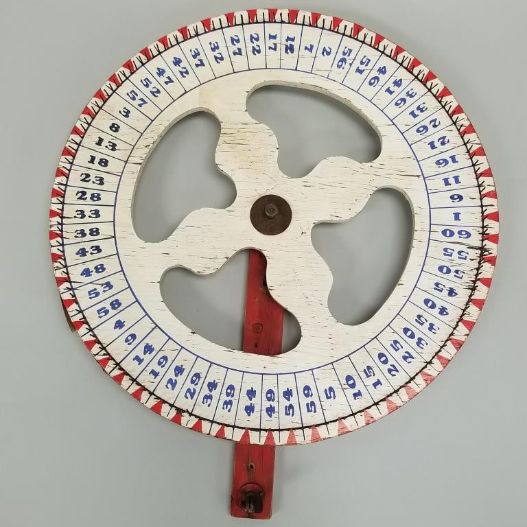 Vintage wooden hand painted gaming wheel with mounting bracket- 34 1/2"D overall (1 of 17)