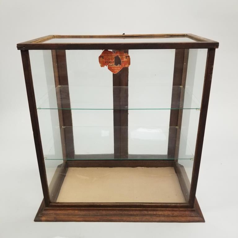 Unique Carhartt Union Made advertising oak display cabinet (cabinet loose; label as seen; replaced (1 of 7)