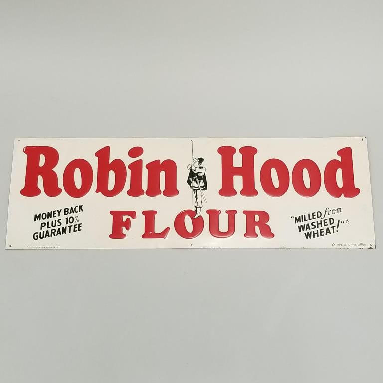 Robin Hood Flour embossed advertising sign- Robertson Dualife Springfield, Ohio 12-49- 11 5/8"H 35 (1 of 9)