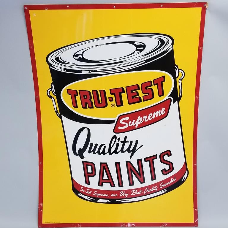 Large Tru-Test Supreme Quality Paints advertising sign- Richard Nellis, Inc Chicago 4-83 - 65 1/2"H: Large Tru-Test Supreme Quality Paints advertising sign- Richard Nellis, Inc Chicago 4-83 - 65 1/2"H 48"W