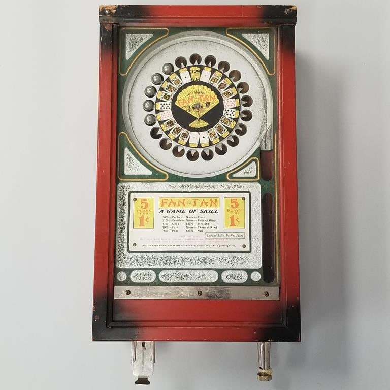 Vintage Fan-Tan 1 cent coin operated roulette skill game with key- tested working- 7"H 22 1/2"L 11 (1 of 13)