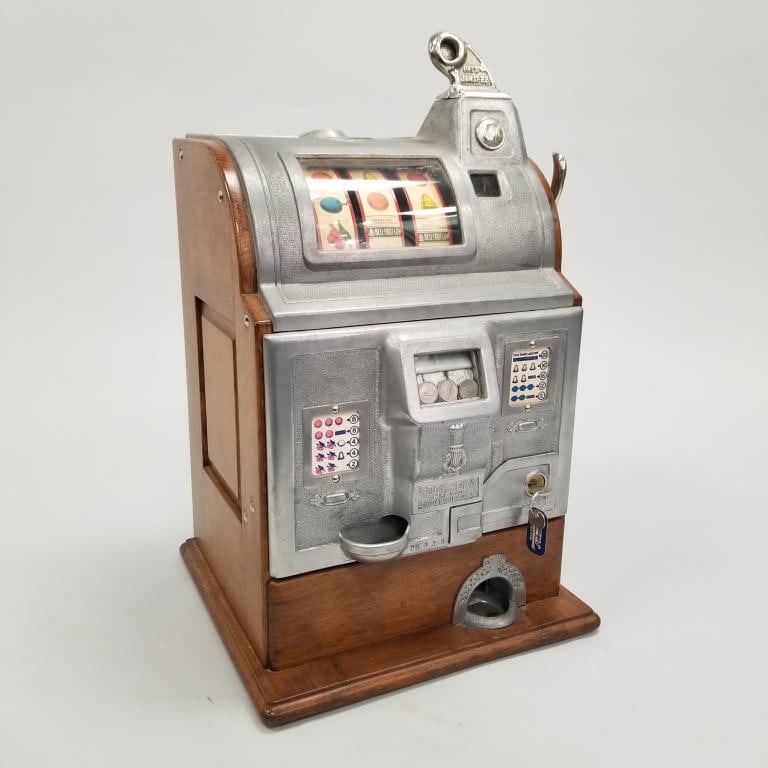 Jennings Rock-Ola 5 cent slot machine with key- tested working- 25"H 15"W 14 1/4"D (1 of 8)