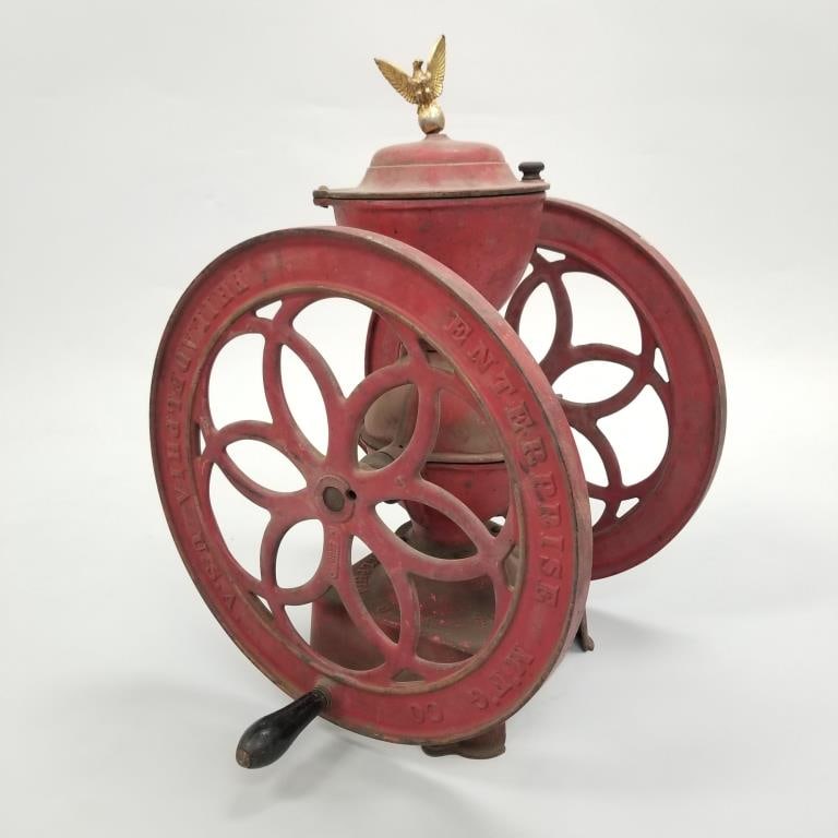 Enterprise Mfg. Co. cast iron coffee grinder (as seen- missing drawer) 24"H 17"W 13 1/2"D (1 of 10)