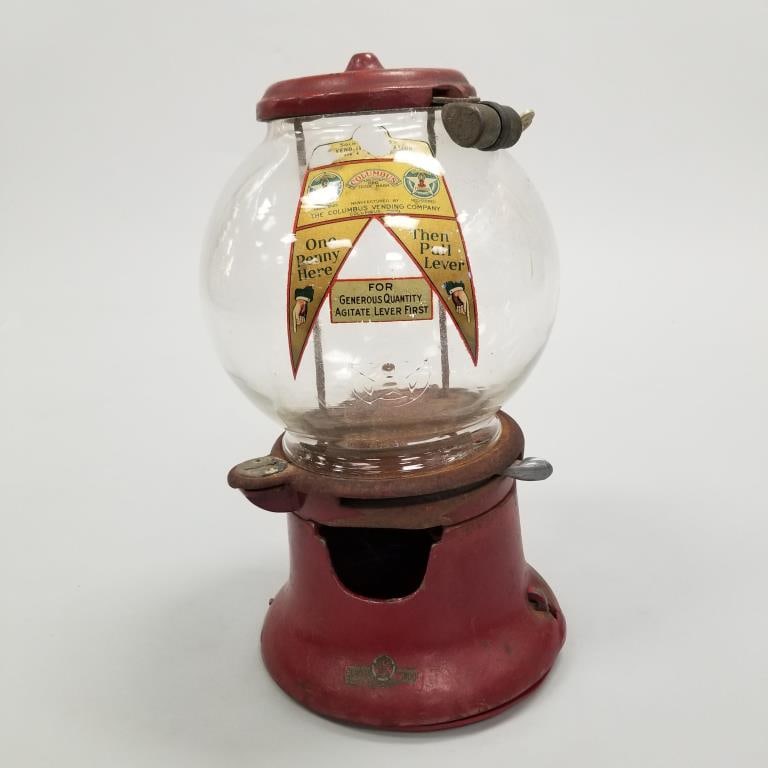 Columbus Vending Co. 1 cent gum ball machine (as seen- missing parts) 14"H 8"D (1 of 13)