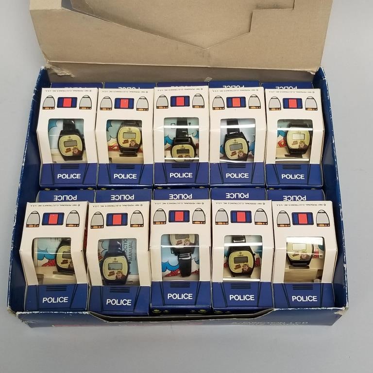 10 Dick Tracy 5-Function LCD quartz watches M.I.B. in original displace box- 10"H 11 3/4"W 2 3/4"D (1 of 16)