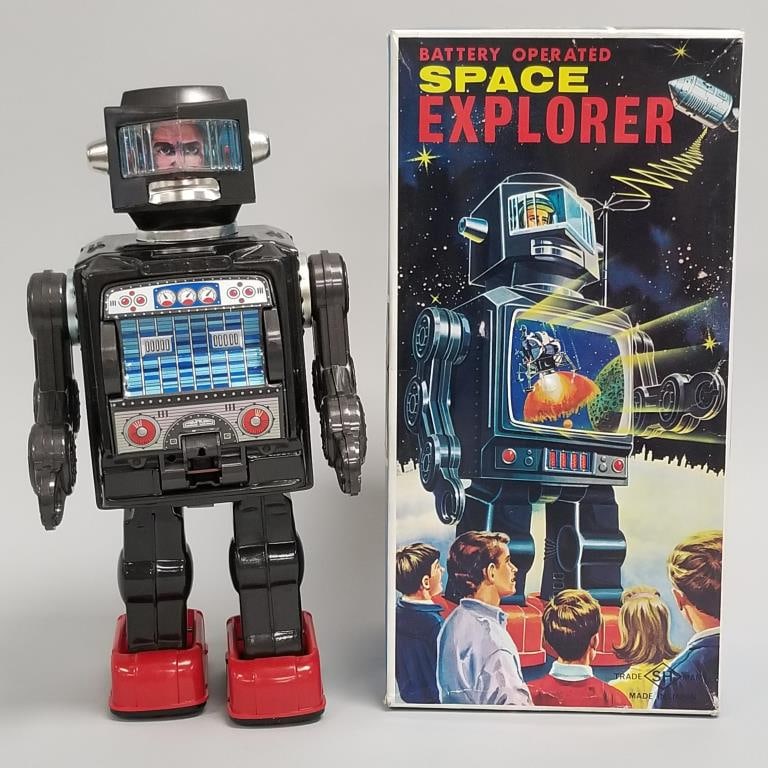 S.H. Horikawa battery operated Space Explorer with box- Japan- M.I.B. (box wear) 12 1/2"H 6 1/4"W 5 (1 of 16)