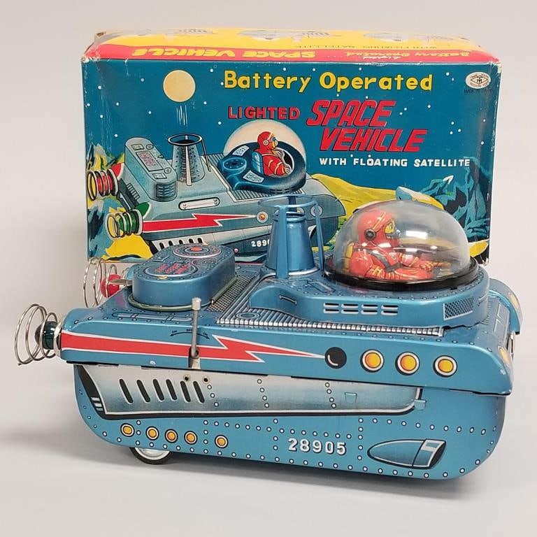 Battery Operated Lighted Space Vehicle with Floating Satellite with box- M.I.B. (box wear) 4 3/4"H 8 (1 of 17)