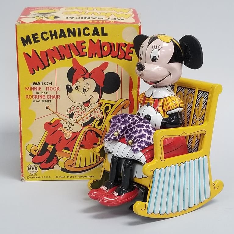 Linemar mechanical Minnie Mouse toy in box (box tears) 7"H 5 1/8"W 3 1/2"D box (working) (1 of 16)