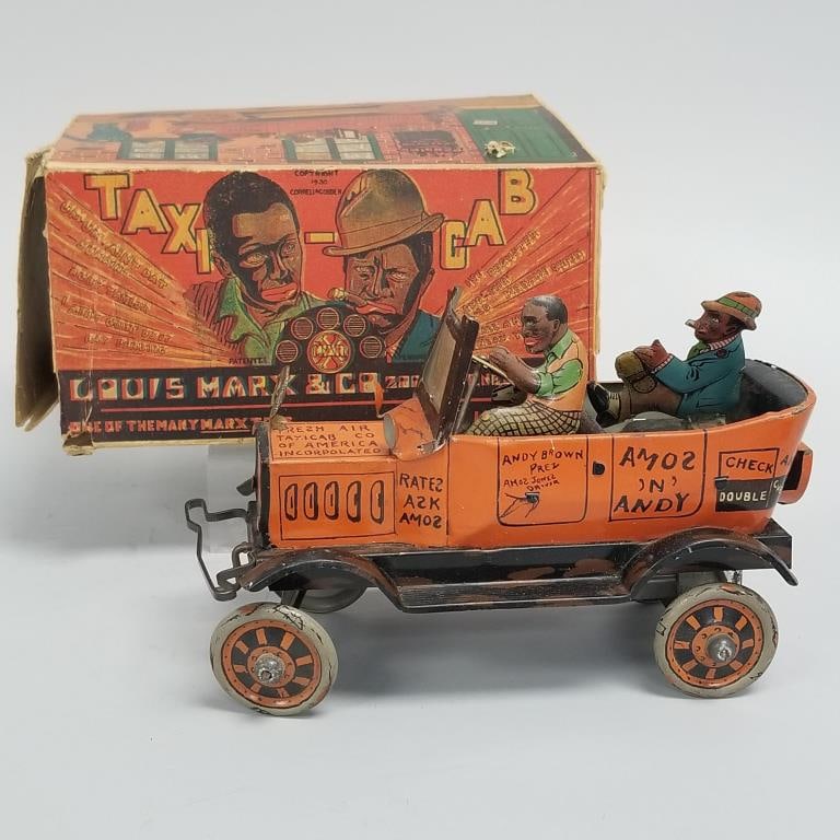 Marx Amos & Andy Taxi Cab tin litho wind-up toy with box (box as is) 5 1/4"H 7 7/8"W 4 1/8"D box (1 of 20)