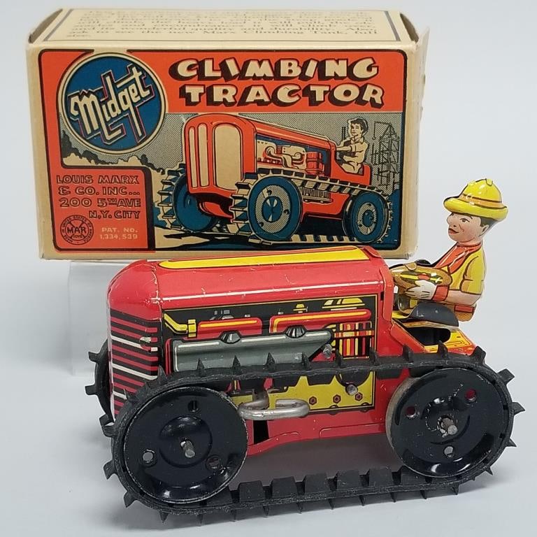 Marx Midget Climbing Tractor tin wind up toy with box- 3 1/8"H 5 1/4"W 2 7/8"D (working) (1 of 19)