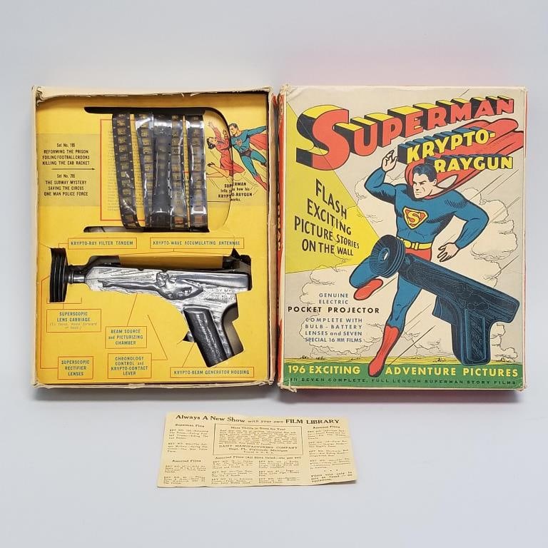 Daisy Superman Krypto- Raygun with 4 film strips & instruction sheet in original box (box as is) 10: Daisy Superman Krypto- Raygun with 4 film strips & instruction sheet in original box (box as is) 10 1/4"H 8 1/4"W 1 3/4"D