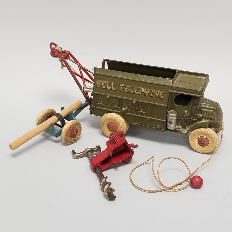 Hubley cast iron Bell Telephone truck with accessories- 5"H 9 1/2"W 4 1/4"W truck only (1 of 20)
