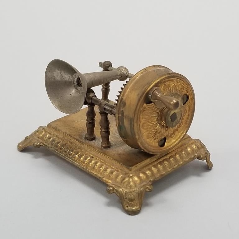 Erhard & Sohne ? crank phonograph dollhouse miniature (crank turns- makes noise) 1 3/4"H 2 1/2"W (1 of 10)