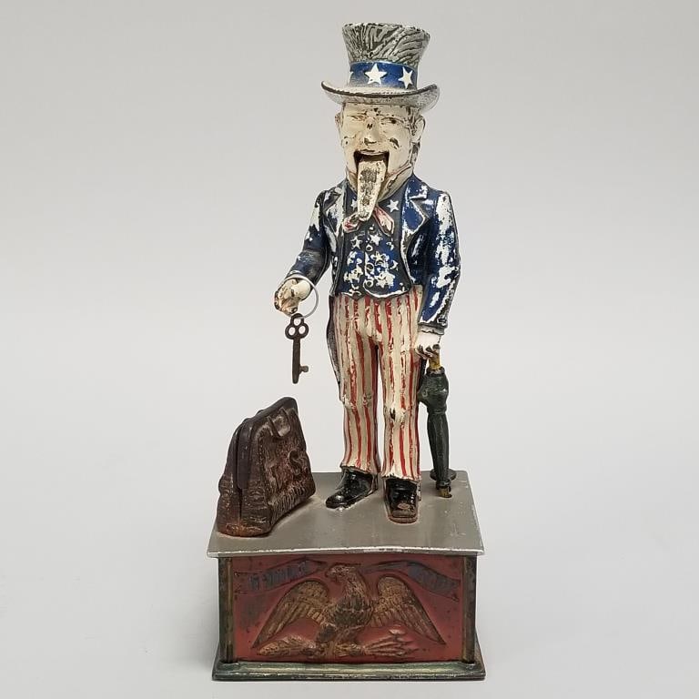 Uncle Sam mechanical bank- age unknown- 11 1/4"H 4 7/8"W 4"D (1 of 18)