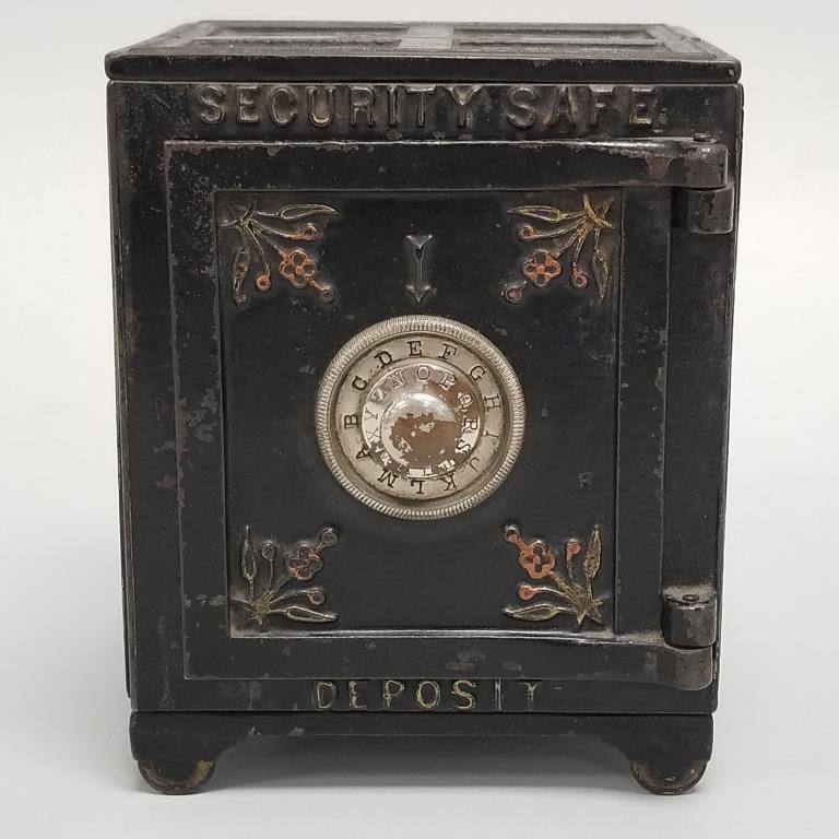 "Security Safe Deposit" cast iron still bank- 6"H 5"W 5"D (1 of 14)