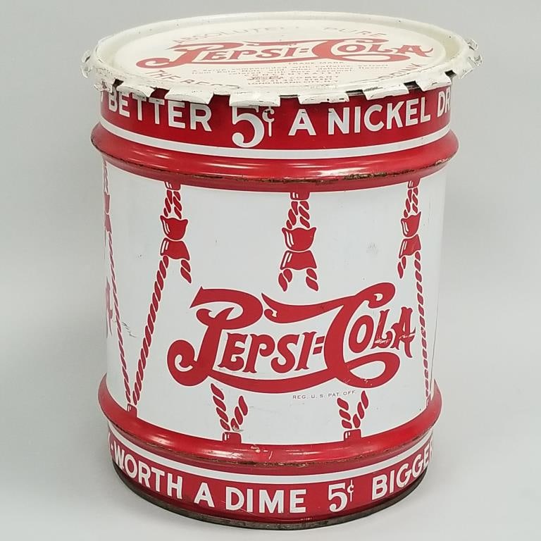 Pepsi Cola advertising lidded can- 17 1/2"H 16"W: Pepsi Cola advertising lidded can- 17 1/2"H 16"W