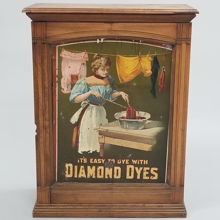 Antique Diamond Dyes advertising cabinet- 29 3/4"H 23"W 10"D (1 of 16)