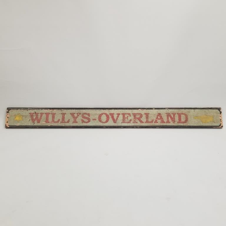 Willys-Overland wood advertising sign- 8"H 82"W: Willys-Overland wood advertising sign- 8"H 82"W