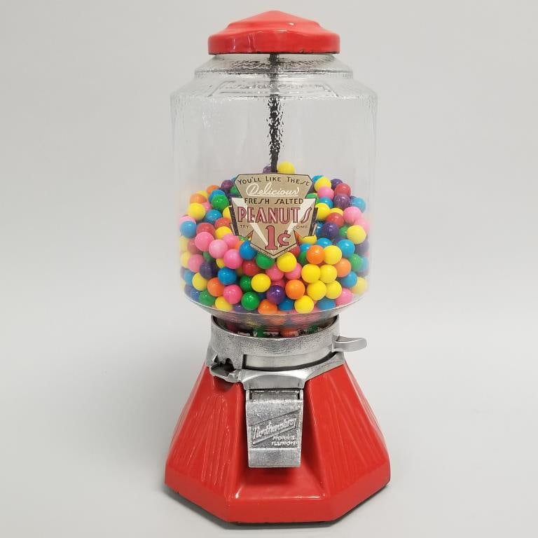 Northwestern gum ball machine with reproduction Peanuts decal- 15 1/2"H 7 3/4"W 7 3/4"D (1 of 13)
