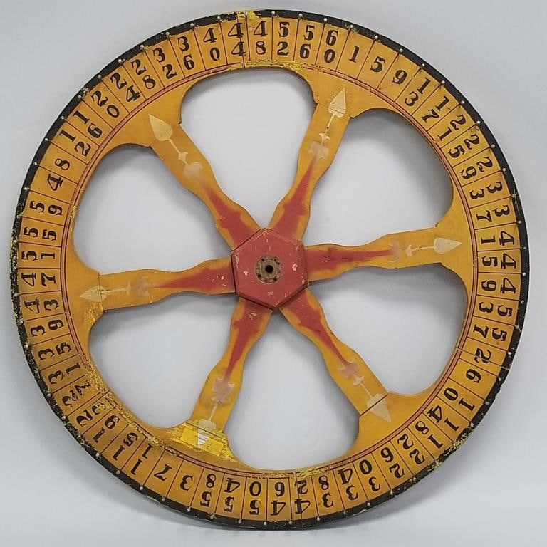Vintage wooden hand painted gaming wheel only- 32"D: Vintage wooden hand painted gaming wheel only- 32"D