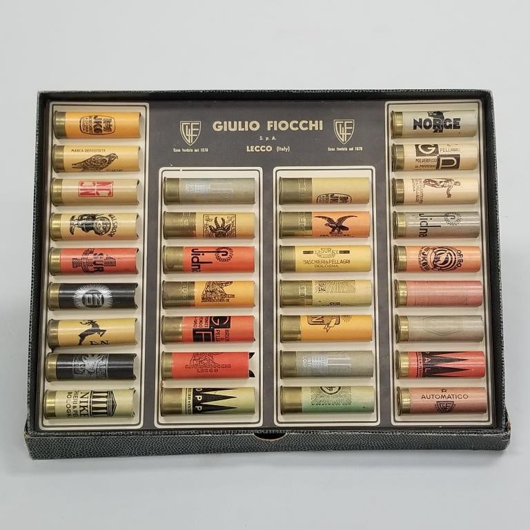 Giulio Fiocchi Italy shotgun shell sample box with shell casings- 1 1/2"H 10 1/2"W 14 1/8"D (1 of 12)