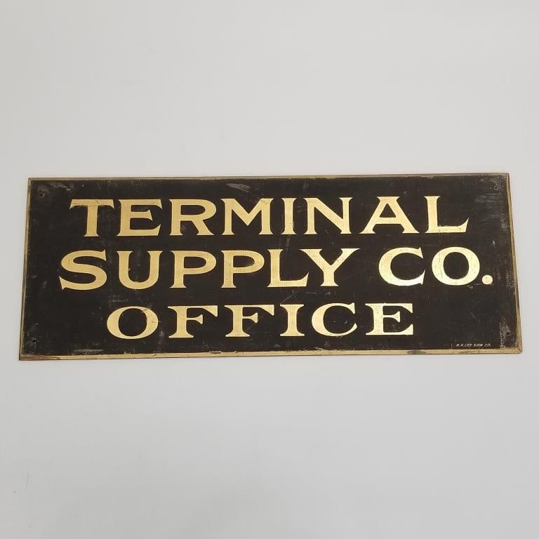 Terminal Supply Co. Office early advertising wooden sign- 18 1/4"H 47 3/4"W (1 of 11)