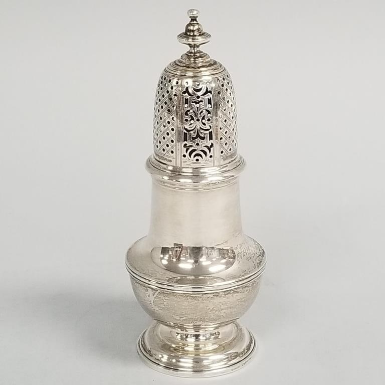 Sterling silver muffineer- 6 toz; marked Ensko New York- 6 1/2"H 2"W 8 1/2"W: Sterling silver muffineer- 6 toz; marked Ensko New York- 6 1/2"H 2"W 8 1/2"W