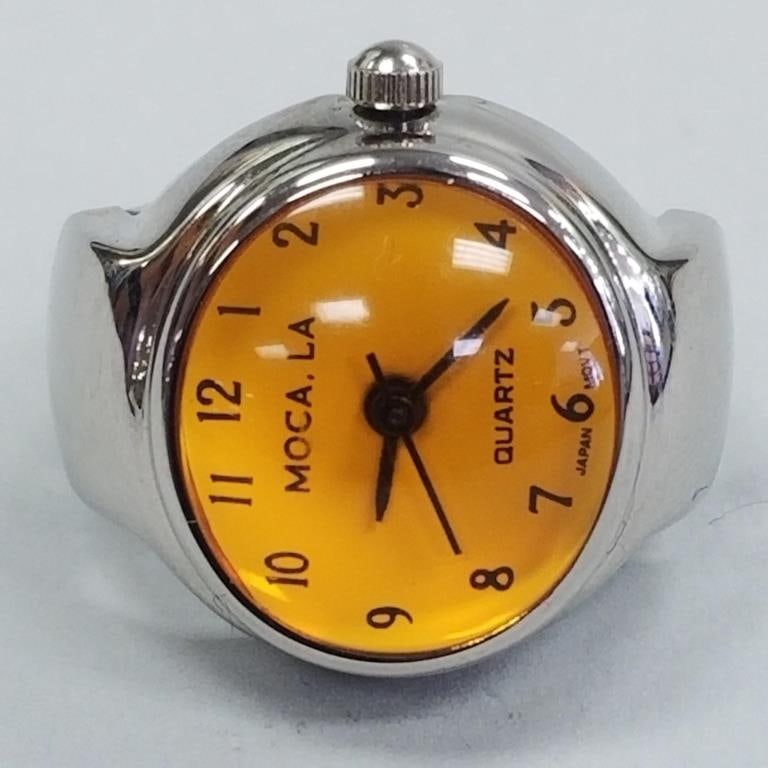 Moca L.A. quartz orange crystal watch band ring (not currently running- needs battery?) smallest (1 of 8)